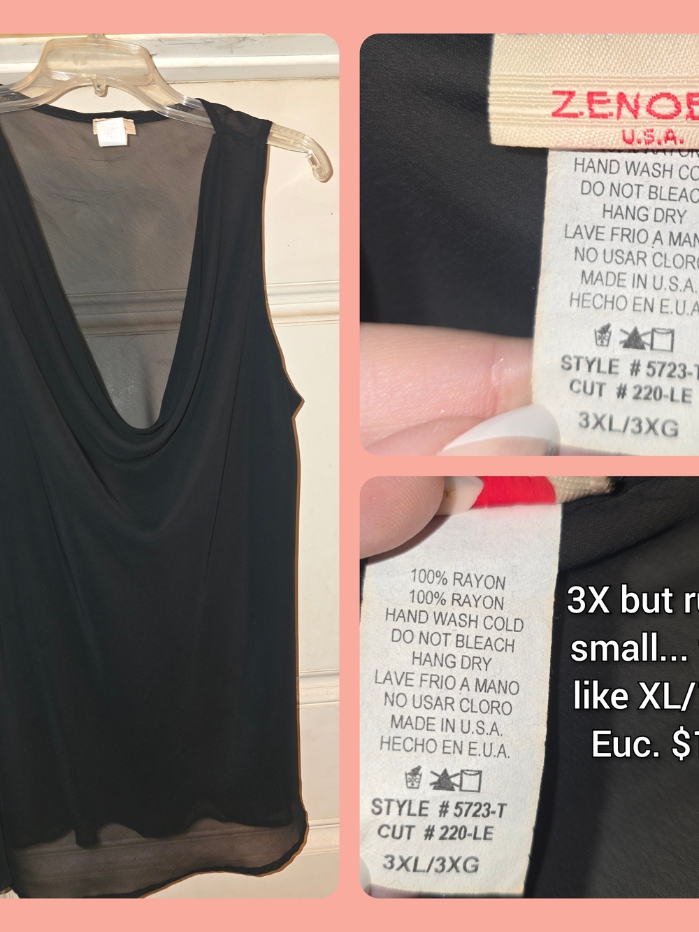 Zenobia Black Sleeveless Draped Neck Tank Top